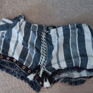 Rewash Navy & White Striped High-Waist Shorts with Braided Tie